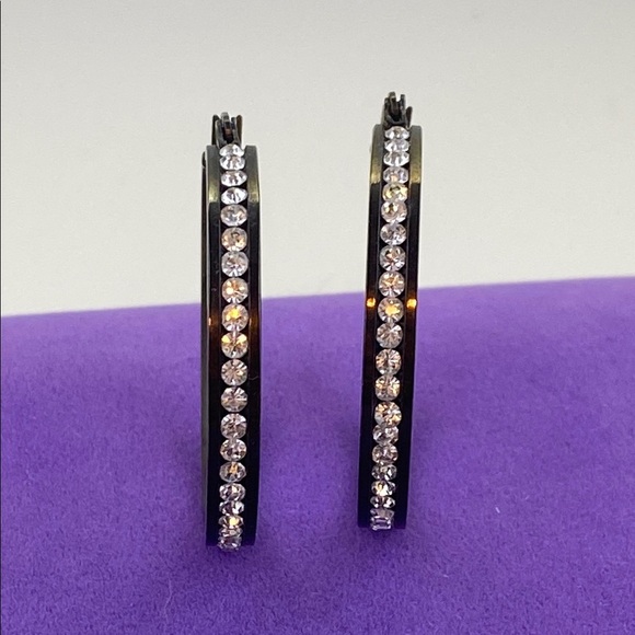 💛 Elegant Stainless Steel Crystal Hoop Earrings - Picture 1 of 5